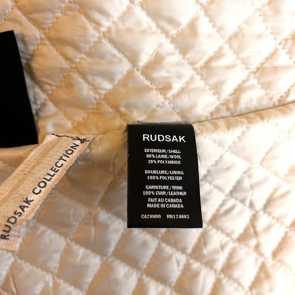 RUDSAK Women's Ribbed Ivory Wool Long Dress Jacket with Leather Accents- Small - Picture 11 of 14